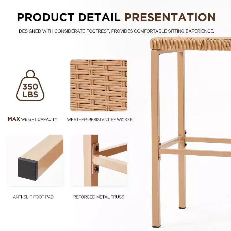EROMMY Outdoor Tiki-Bar-Set, Rattan-Terrassenbar mit 2 Barhockern, Ablagefach für Hinterhof, Poolbereich und Garten