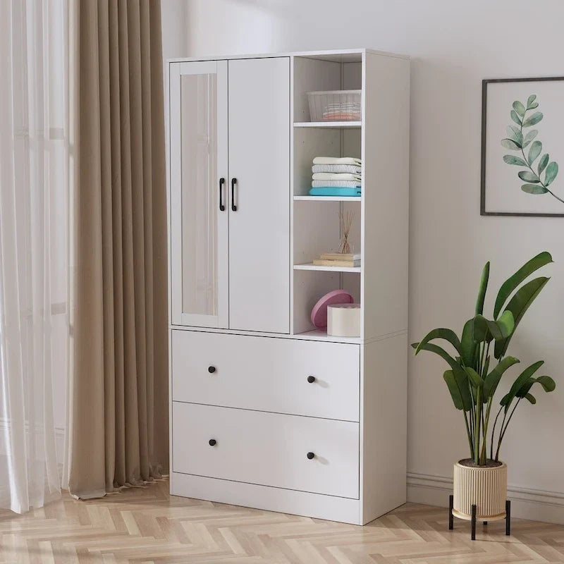Kleiderschrank mit Spiegel, verstellbarer Kleiderstange und platzsparendem Design