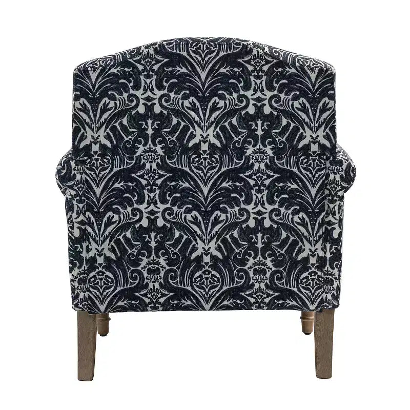 Gepolsterter Sessel aus Holz mit Blumenmuster, Paneel-Armlehnen und Kamelrückenlehne