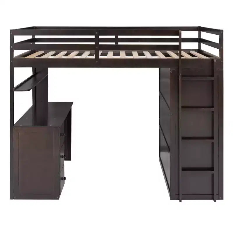 CLIHOME Hochbett in Full-Size mit 3 Schubladen, Schreibtisch und Kleiderschrank
