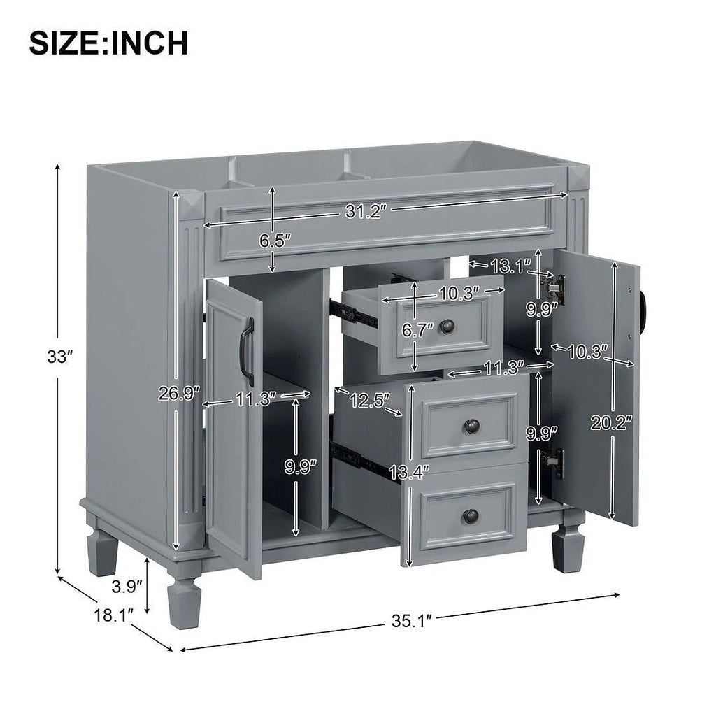 36" Moderner Badezimmer-Waschtisch mit Aufsatzwaschbecken und Spiegelschrank, 2 Türen und 2 Schubladen