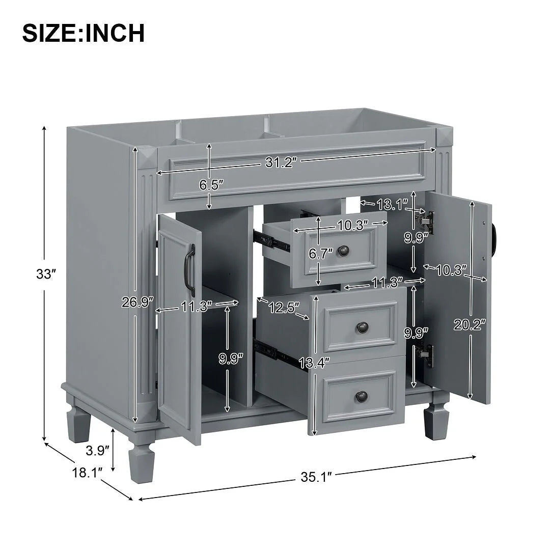 36" Moderner Badezimmer-Waschtisch mit Aufsatzwaschbecken und Spiegelschrank, 2 Türen und 2 Schubladen