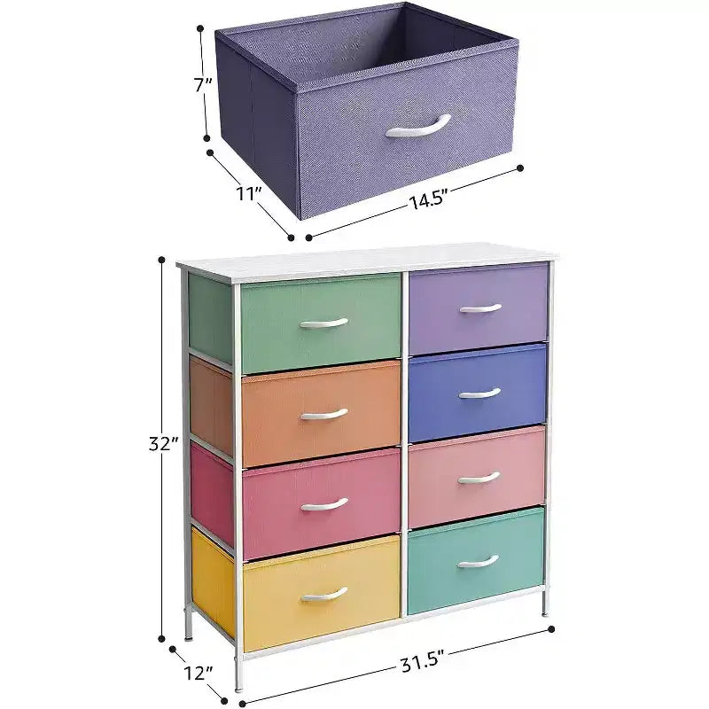 Sorbus Kommode mit 8 Schubladen – Aufbewahrungsmöbel mit Stahlrahmen, Holzoberfläche und Stoffkörben – für Schlafzimmer, Kleiderschrank, Büro und mehr