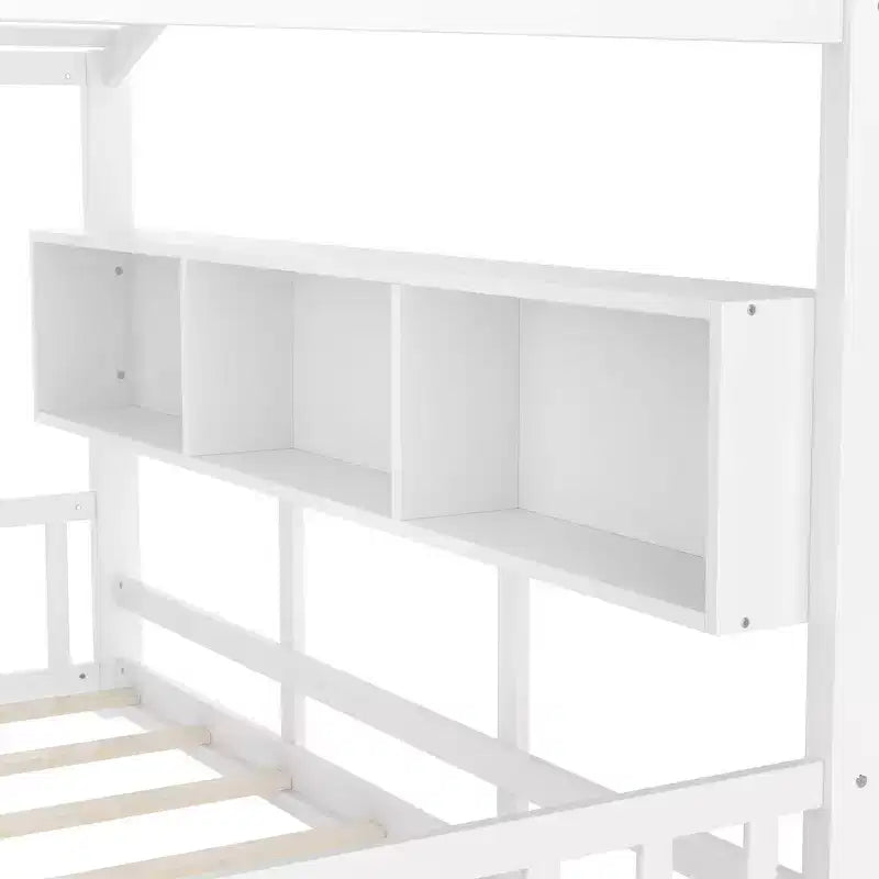 Bodenbett für Kinder in Twin-Größe, Montessori-Hausbett mit Ablagefach und Dachdesign
