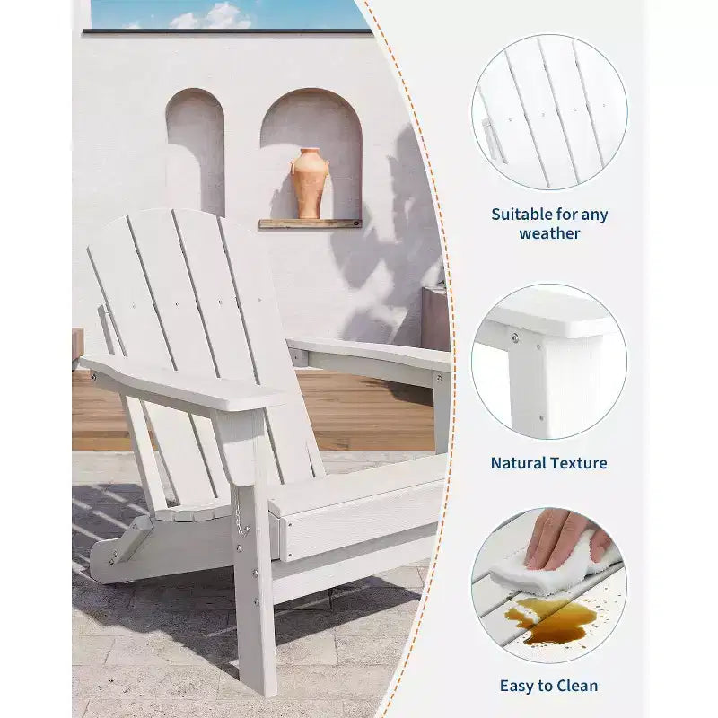 Klappbare Adirondack-Stühle, 4er-Set mit 2 Beistelltischen, moderne Outdoor-Stühle aus HDPE für Terrasse, Veranda, Balkon, Garten und Rasen