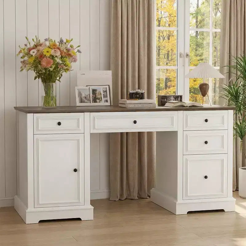 60-Zoll-Schreibtisch im Landhausstil fürs Homeoffice – Holzschreibtisch mit Schubladen und Stauraum im Schrank, rustikaler Schreibtisch für Arbeit und Studium