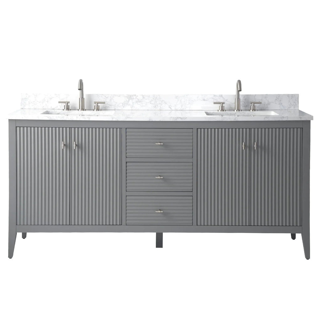 Vanity Art 72 Zoll Badezimmer-Waschtischunterschrank mit Doppelwaschbecken und Kunstmarmorplatte