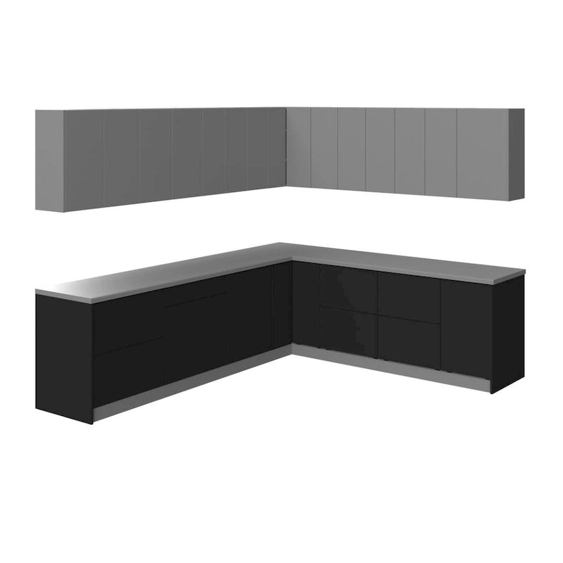 Moderne Küchenkollektion in Schwarz, Grundgröße 10 × 8,5 Fuß, Breite – 102 × 120