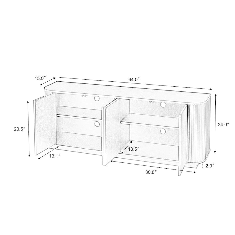 Sideboard Aufbewahrungsschrank TV-Ständer mit Wellenmuster Buffet-Schrank Holzschrank mit vertikalen Streifen