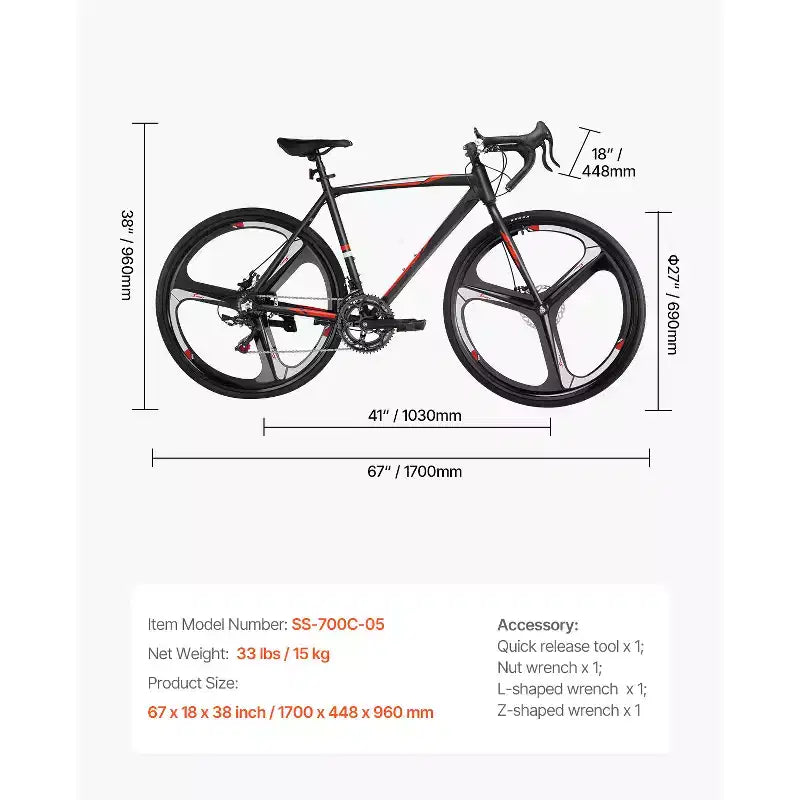 VEVOR Rennrad, 700C Laufräder, SHIMANO 14-Gang-Antrieb, Stadt-Pendler-Rennrad mit Aluminiumlegierungsrahmen, Rennlenker, Schwarz