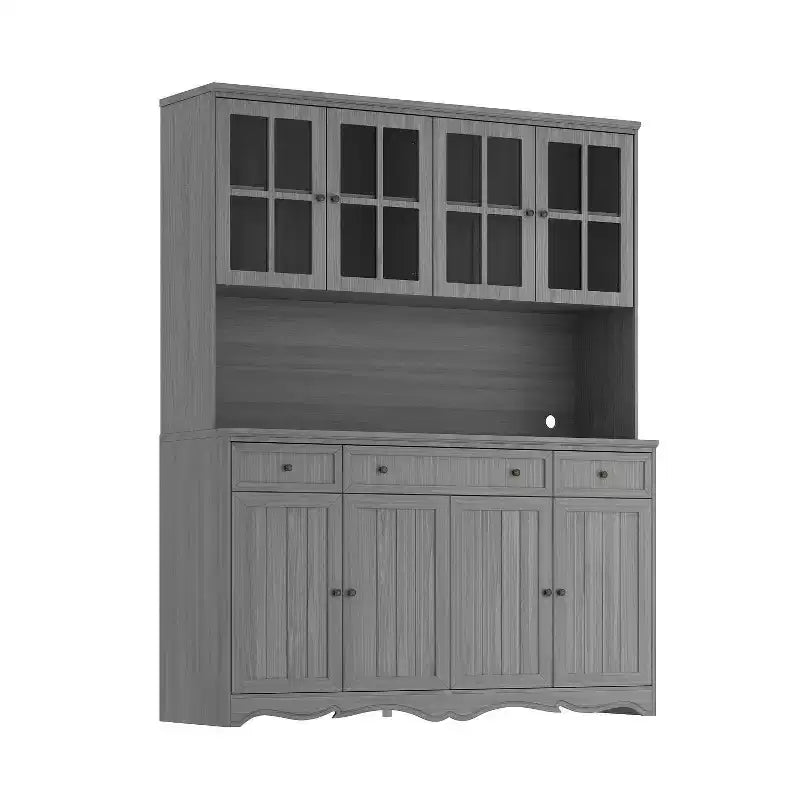 Famapy 155,4 cm grauer Buffetschrank mit Aufsatz, Küchenschrank mit verzierter Sockelleiste: Eine Verbindung von Eleganz und Nutzen