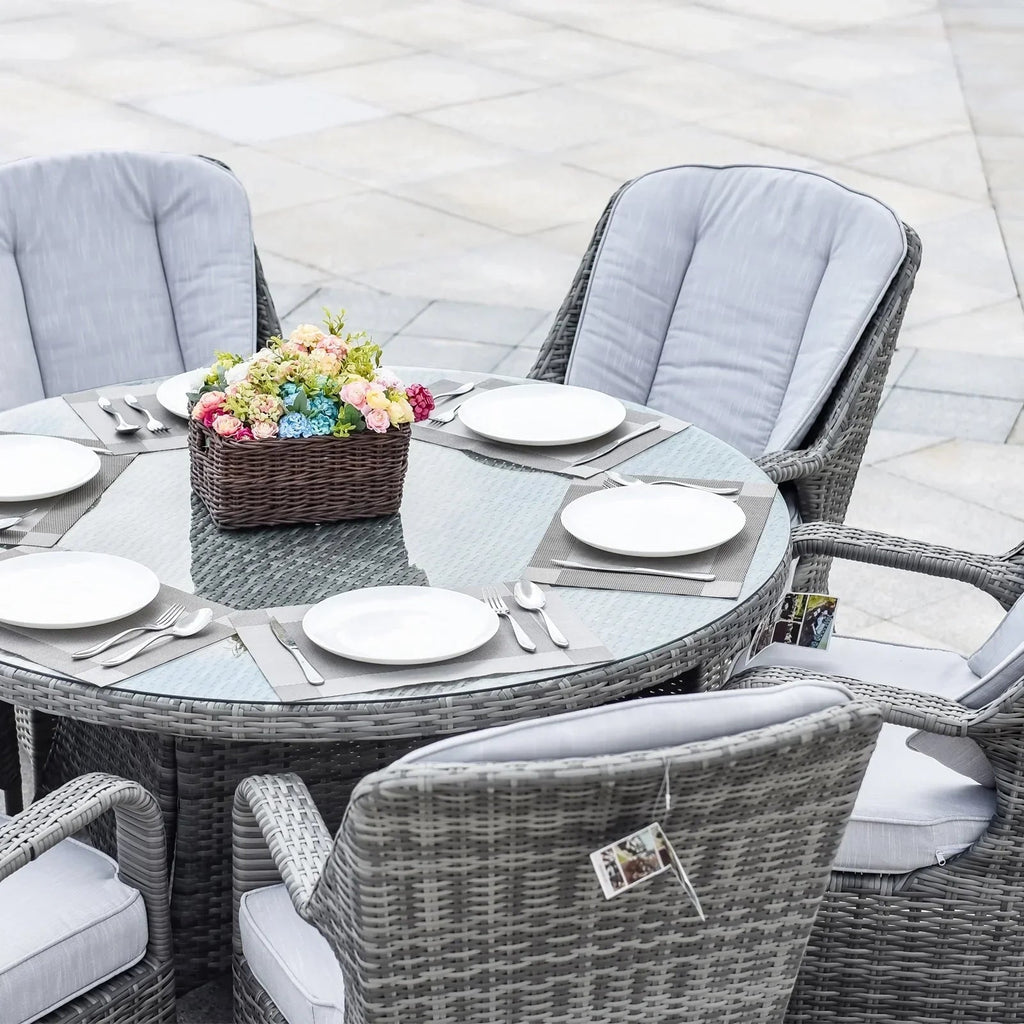 7-teiliges Garten-Essgruppe aus Rattan mit runden Kissen von Moda Furnishings