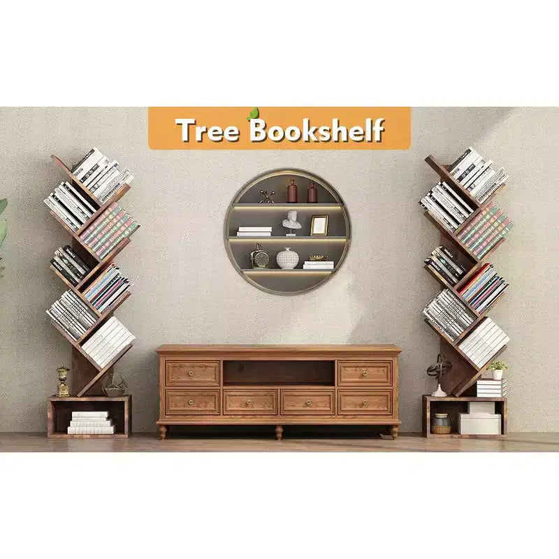 Baumförmiges Bücherregal mit 8 Ebenen im rustikalen Stil, ideales offenes Regal für Wohn-, Schlafzimmer und Büros