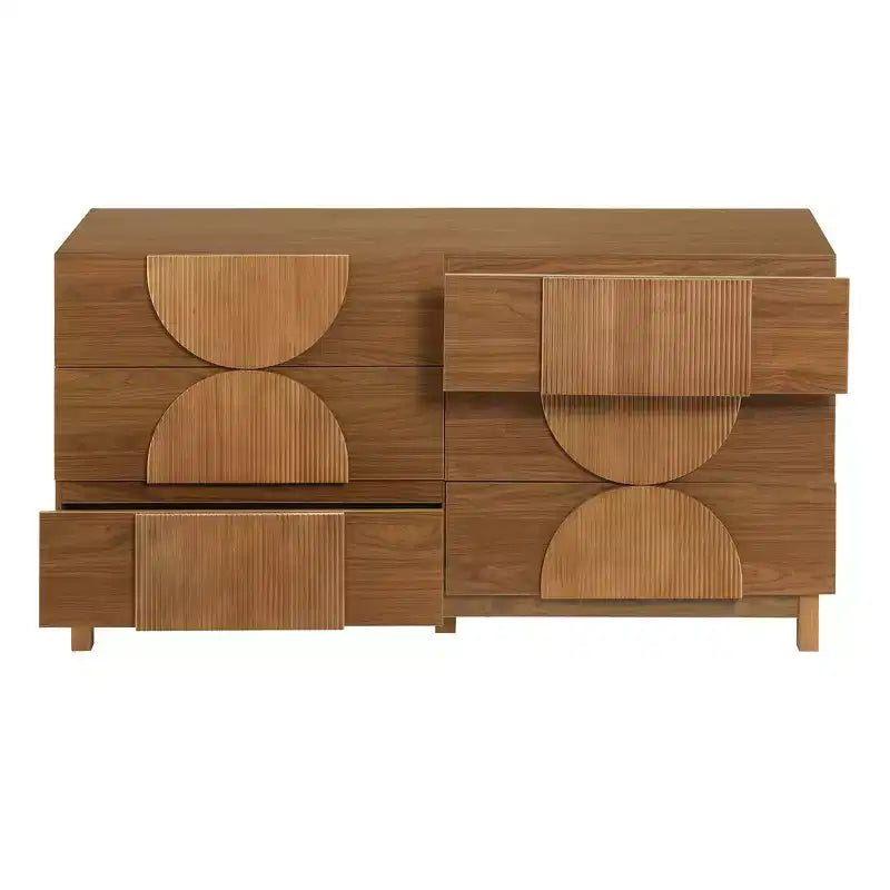 Moderne geometrische Kommode mit 6 Schubladen, breiter Aufbewahrungsschrank mit Halbkreis-Akzent für Schlaf- und Wohnzimmer