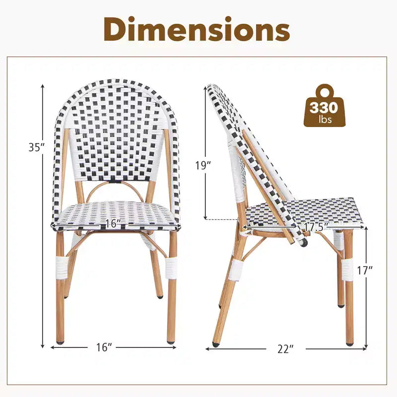 Costway Französischer Bistrostuhl 4er-Set mit handgeflochtenem Rattan und verzinktem Metallrahmen für den Außenbereich