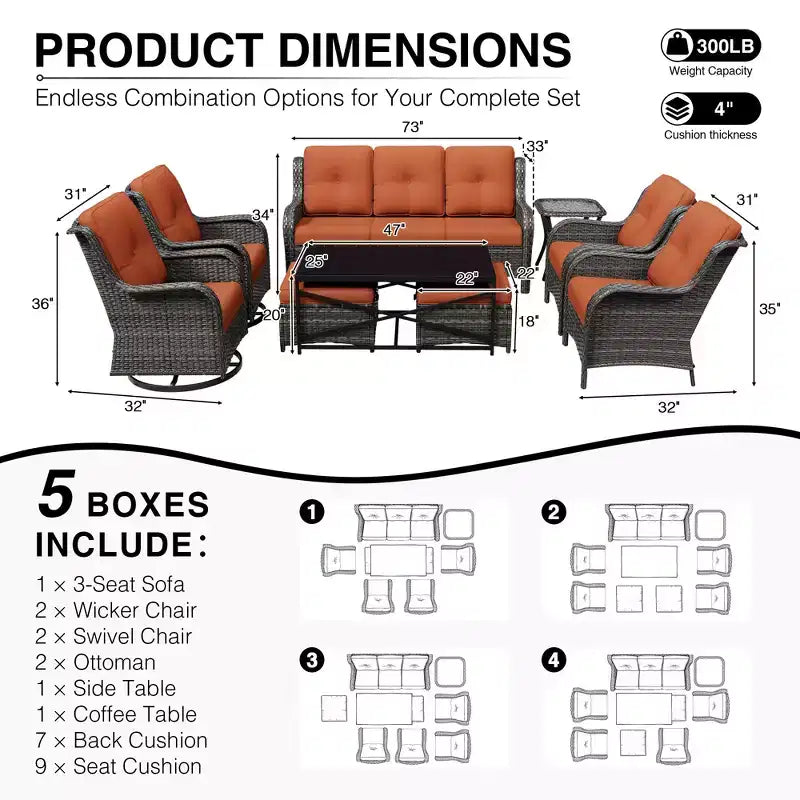 UPTIOT Premium Outdoor-Lounge-Set mit Sofa, Drehstühlen und Fußhocker für ultimativen Komfort und Stil