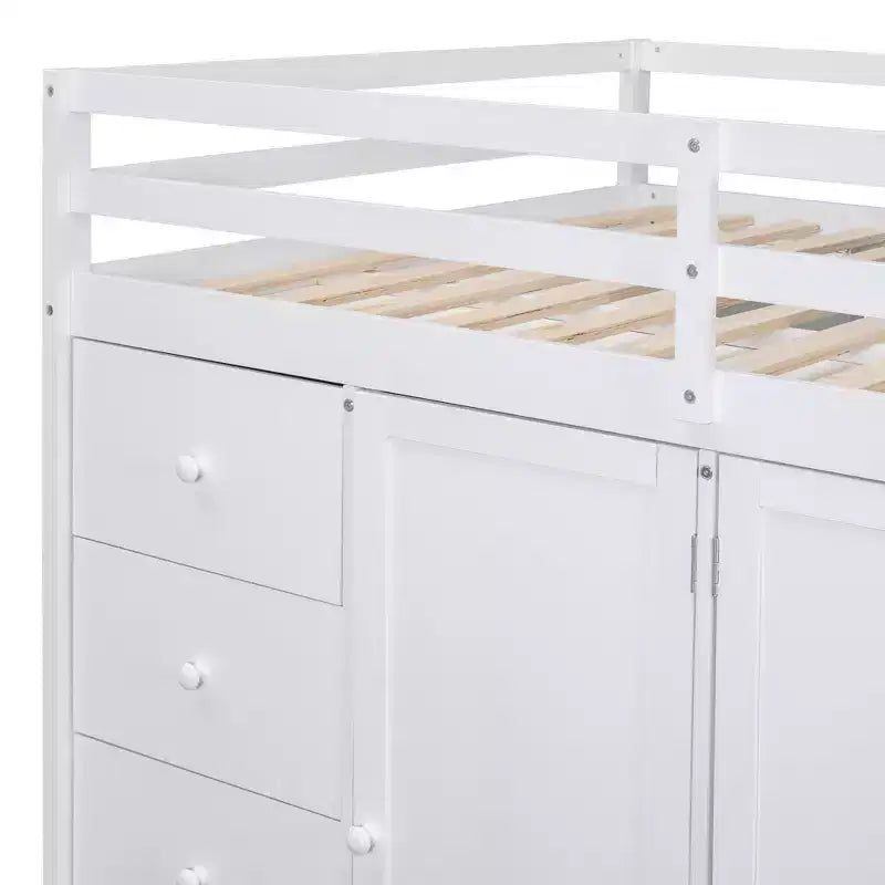Teddy-Fleece-Tagesbett mit Staubrett und Schubladen, hohes Hochbett aus Holz mit vielseitigem Schreibtisch fürs Schlafzimmer