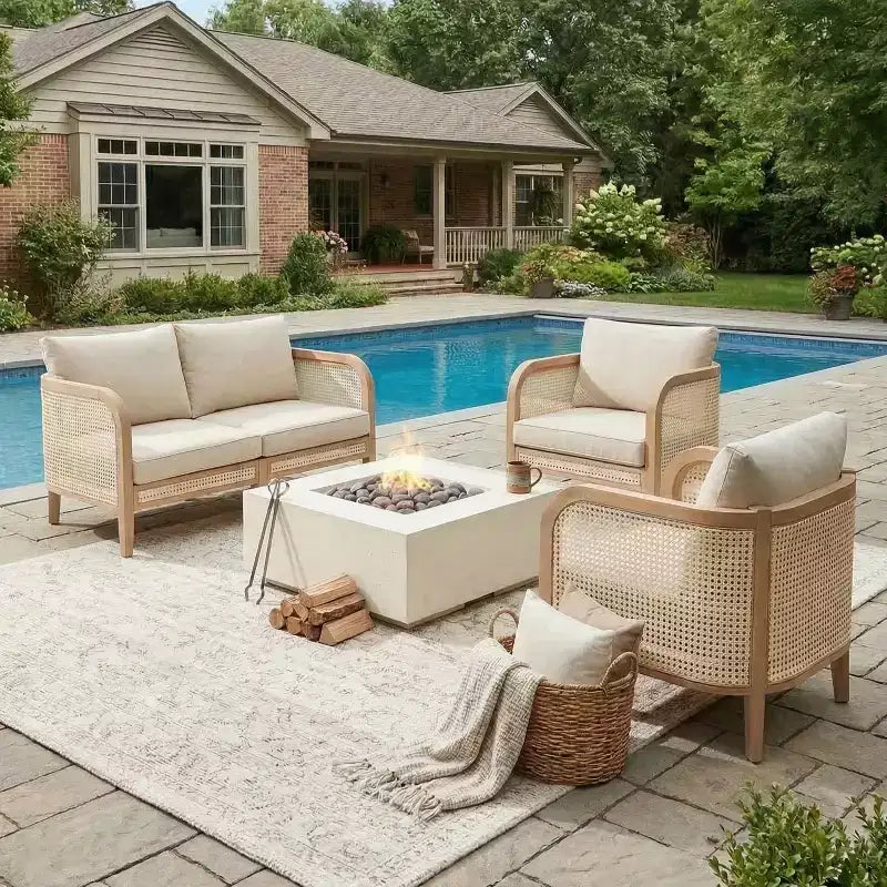 Christopher Knight Home Maciej 3-teiliges Outdoor-Sitzgruppen-Set aus rustikalem Akazienholz und Rattan