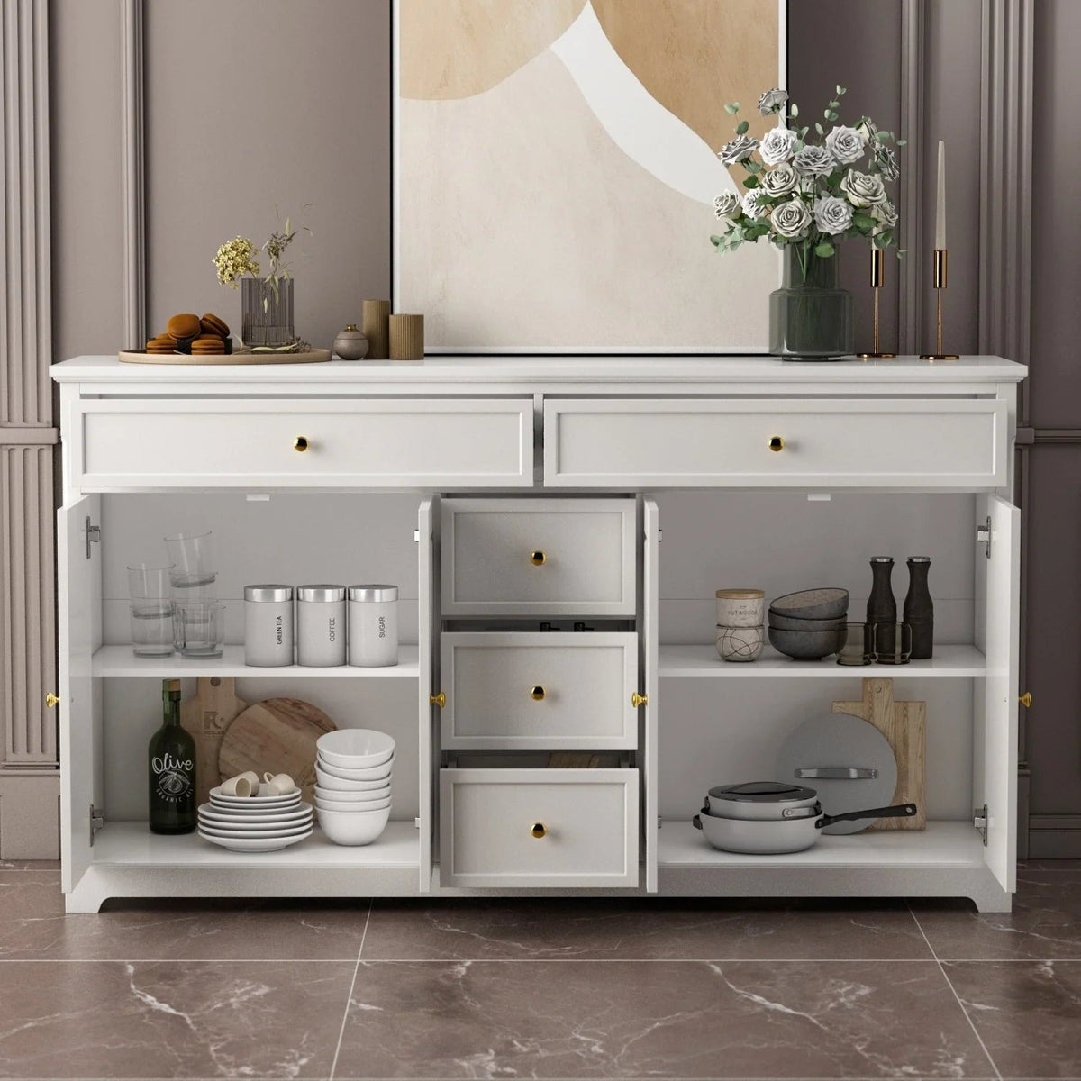 59,1 Sideboard Buffet Weiß Mid-Century Modern Contemporary Lackiert