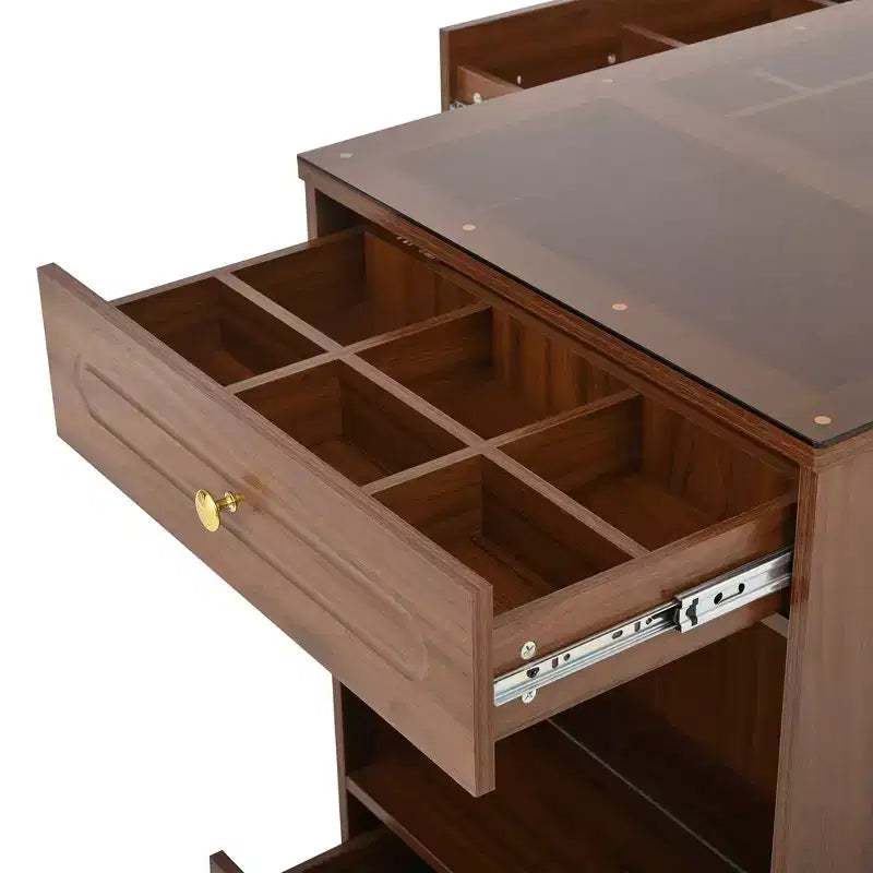 Kleiderschrank-Insel mit 6 Schubladen, Glas-Präsentationsplatte & offenen Regalen