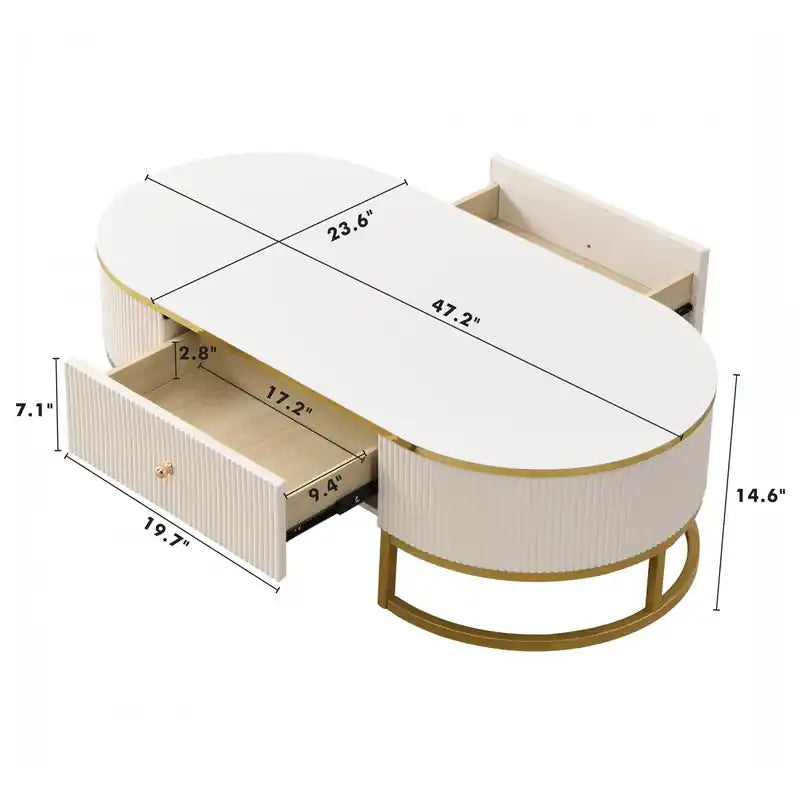 47,2" ovaler Couchtisch aus Holzwerkstoff mit Schubladen BranchedWood Coffee Table With Storage Drawers