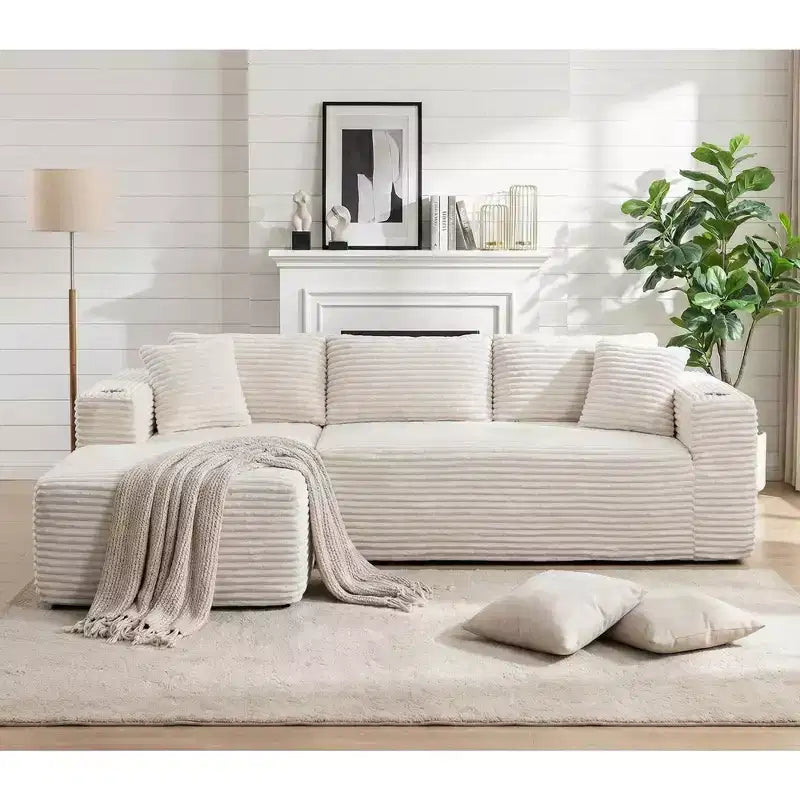 Celebalcony 103 modulares, rahmenloses Ecksofa, L-förmige Récamiere mit 2 Getränkehaltern, weiches Cord-Cloud-Sofa für das Wohnzimmer, keine Montage erforderlich