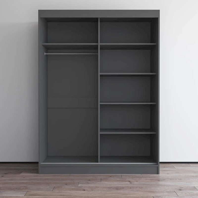 Spiegel-Kleiderschrank mit 2 Türen in Hochglanz-Optik | 120 oder 150 cm breit