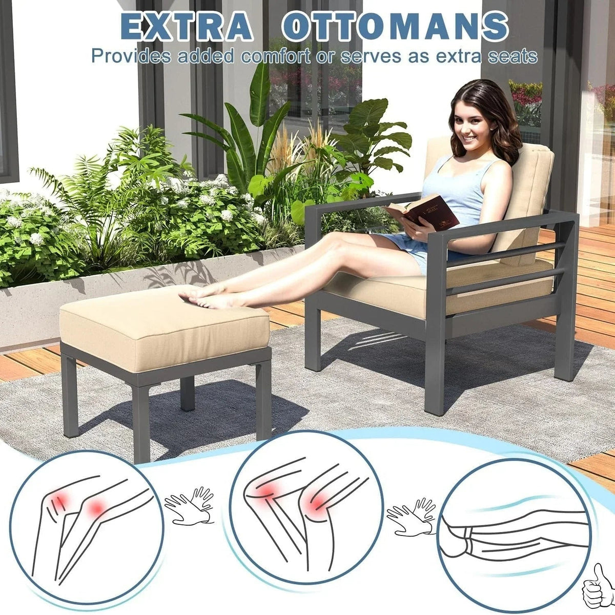 AECOJOY 7-teiliges Aluminium-Terrassenmöbel-Set Outdoor-Gesprächsgarnitur
