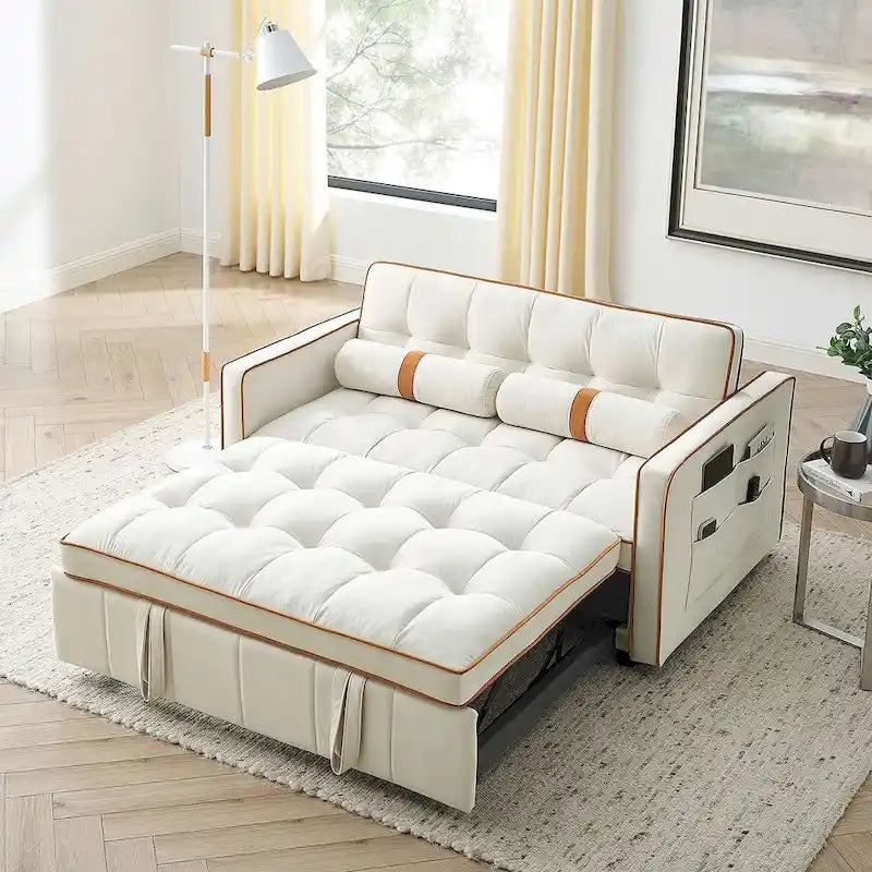 Multifunktionales Samt-Schlafsofa mit Ausziehfunktion, verstellbarer Rückenlehne und Kissen – k. A.