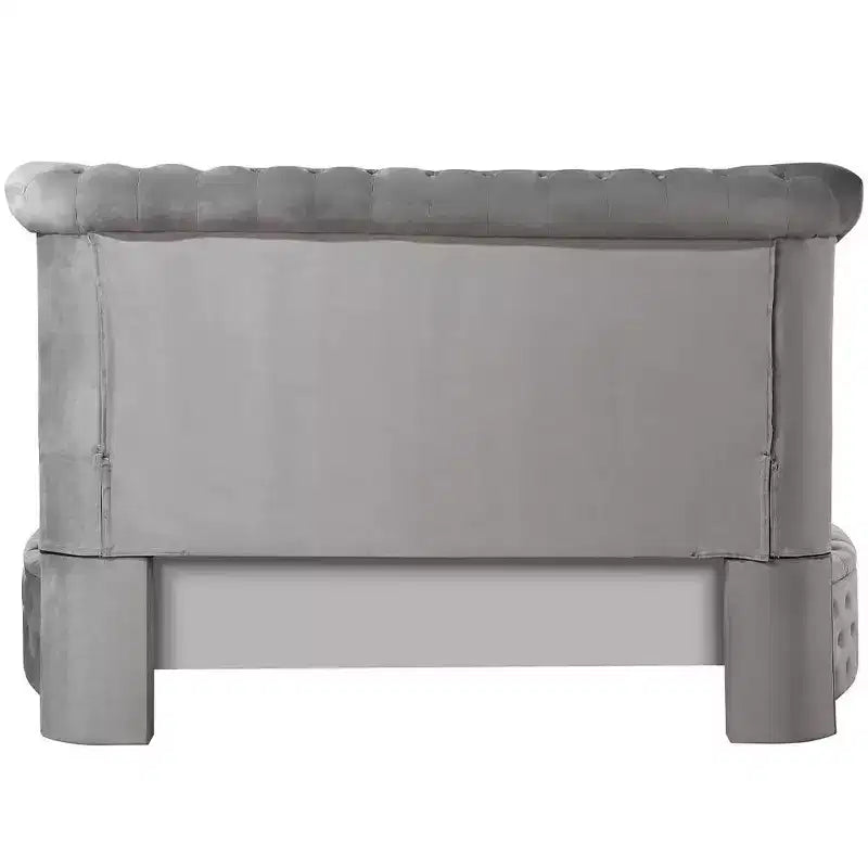 109 Queen-Bett Gaiva Bett Grauer Samt - Acme Furniture: Elegantes Design mit Nagelköpfen und Knopfheftung, Rahmen aus Holzwerkstoff