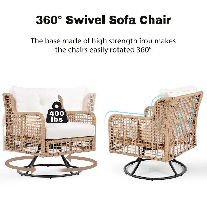 4-teiliges Outdoor-Rattangarniture-Set mit Drehstühlen und Couchtisch