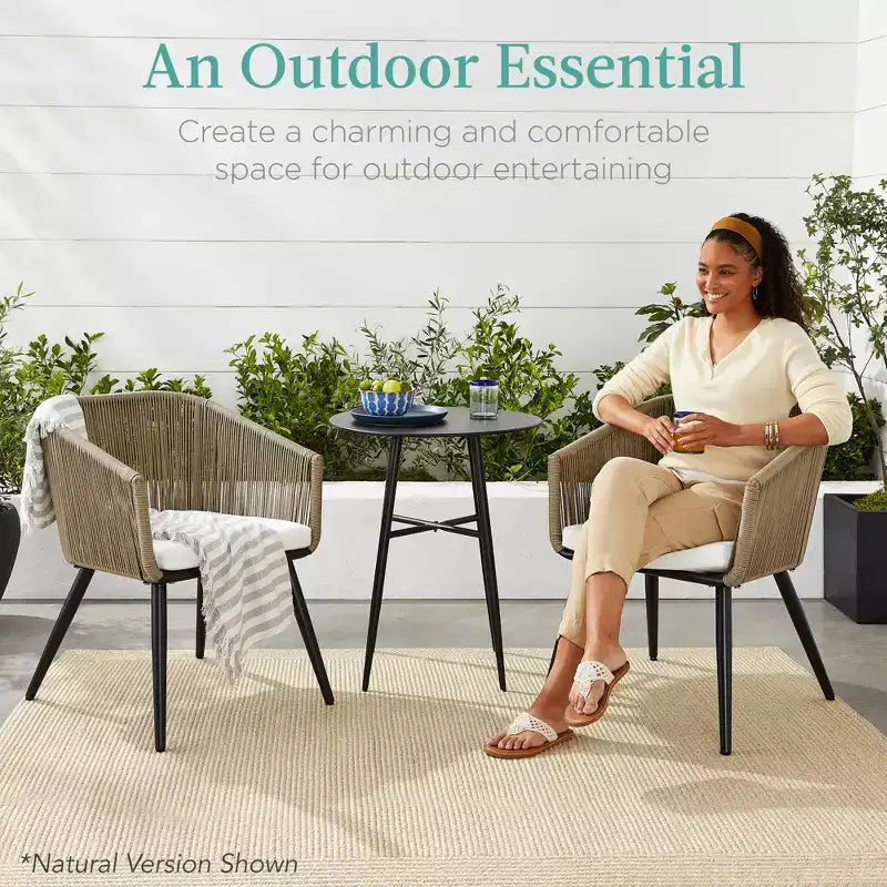 Best Choice Products Set aus 2 Outdoor-Esszimmerstühlen für die Terrasse, Sitzfläche aus geflochtenem Korbgeflecht, Belastbarkeit: 113 kg