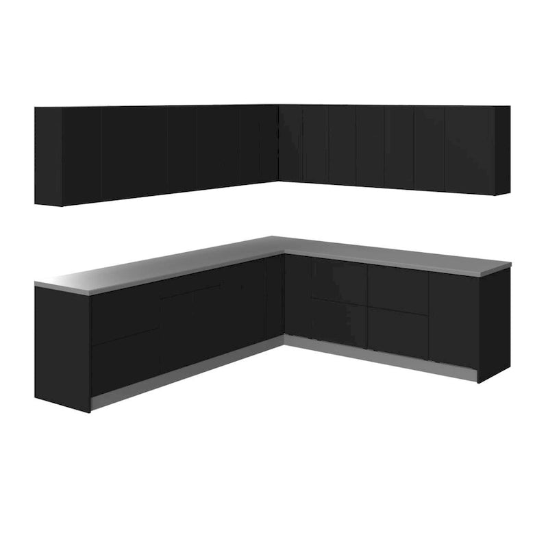 Moderne Küchenkollektion in Schwarz, Grundgröße 10 × 8,5 Fuß, Breite – 102 × 120