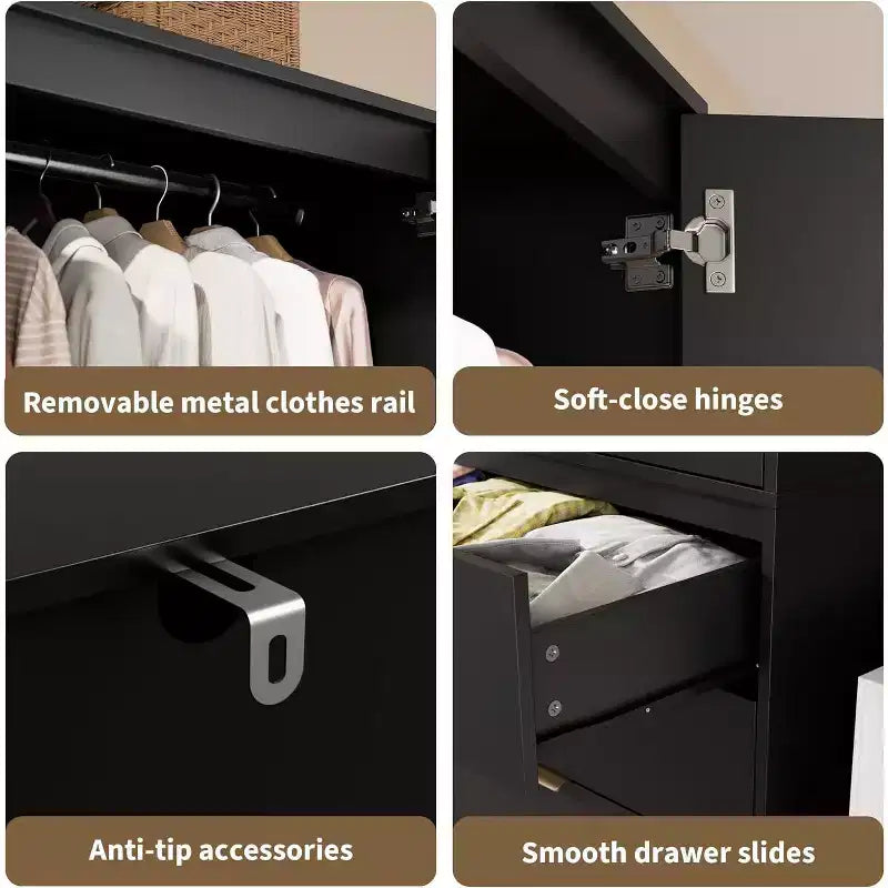 Kleiderschrank mit 2 Türen, 3 Schubladen und Kleiderstange