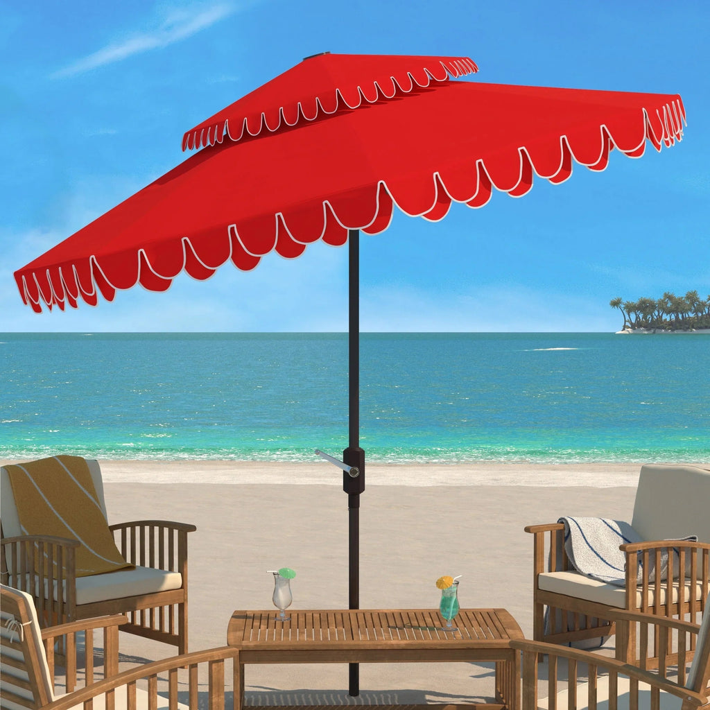 SAFAVIEH Outdoor Kjerstin Volant-Sonnenschirm, 2,7 m, Doppelkuppel