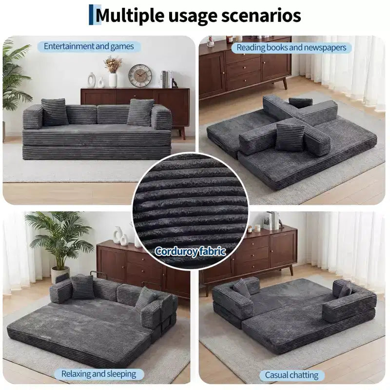 80,7" 5-in-1 ausklappbares Schlafsofa ??Kordsamt, 544 kg, keine Montage erforderlich