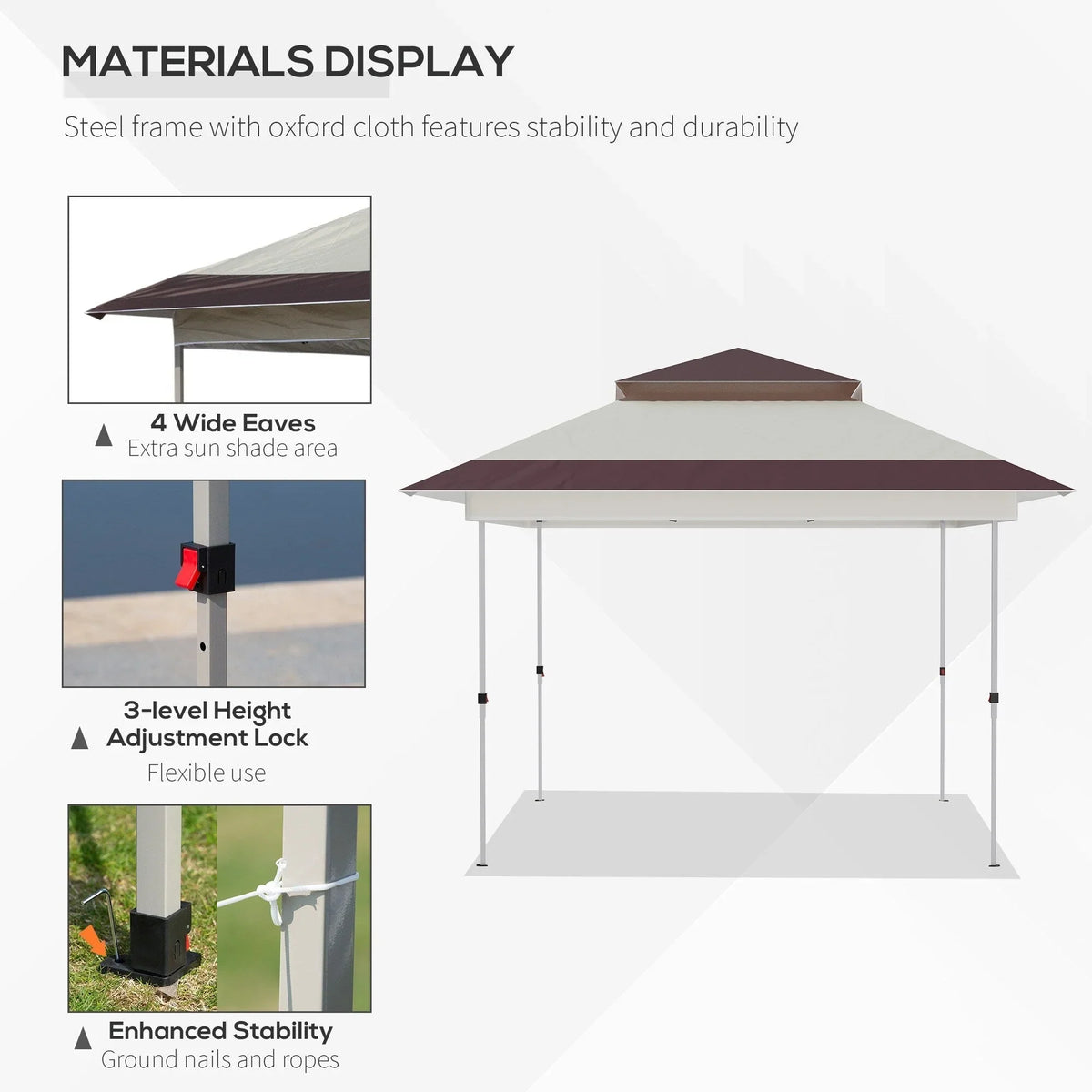 Outsunny 3,6 x 3,6 m Faltpavillon mit Moskitonetz, höhenverstellbar in 3 Stufen