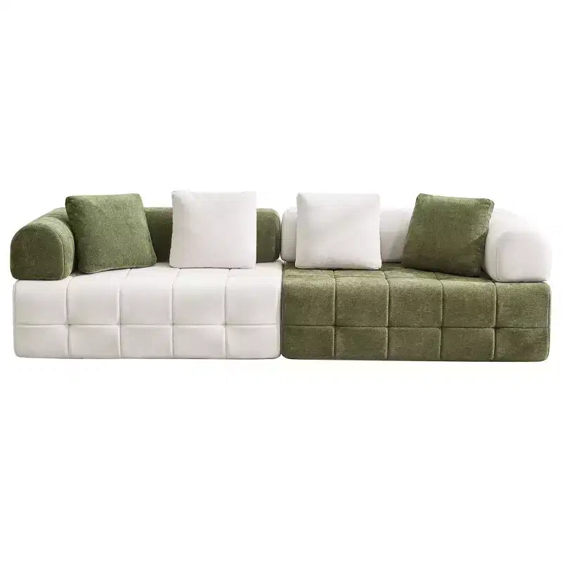 280 cm breites, modulares 4-Sitzer-Sofa aus Chenille im Colorblock-Design mit geschwungenen Armlehnen