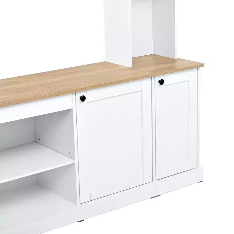 Whisen 91 Medienkonsole, gewölbte Entertainment-Center-Wandkombination im Landhausstil mit Bücherregal, Holzmaserung, für Fernseher bis zu 70 Zoll