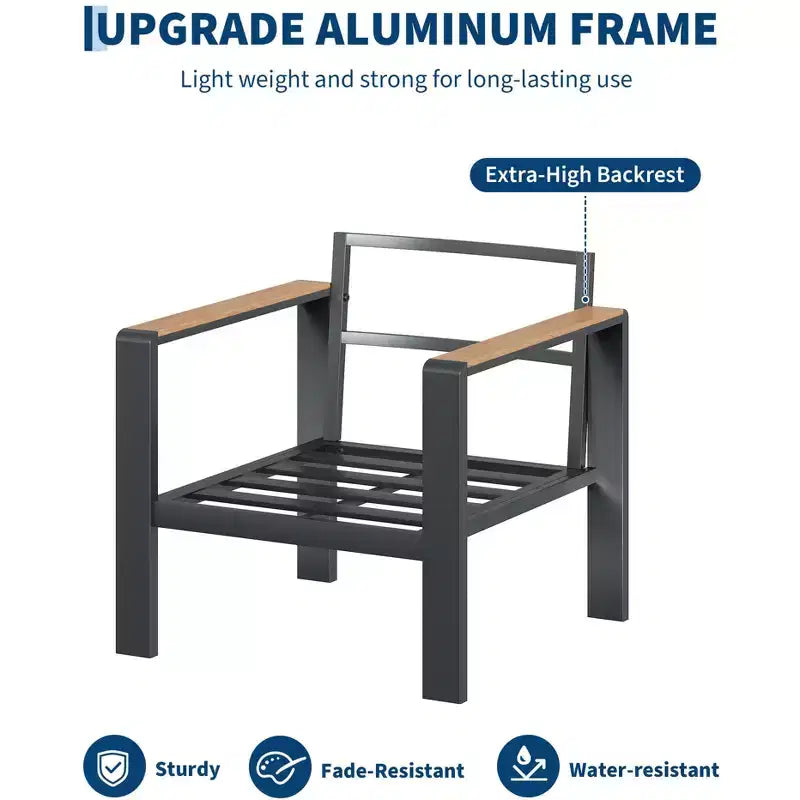 Aluminium-Terrassenmöbel-Set, Outdoor-Ecksofa mit 5 dicken Kissen, 4 Armlehnen & Couchtisch für Garten, Terrasse, Hinterhof