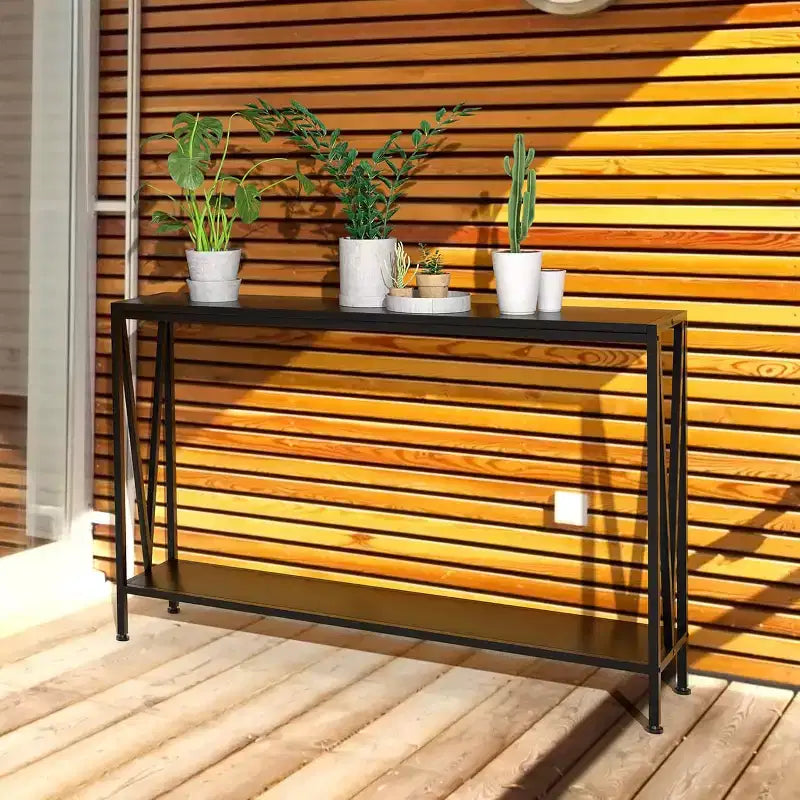Konsolentisch, 110 cm (43 Zoll) 2-stöckiger Eingangstisch, schmaler Sofatisch mit Stauraum, für Wohnzimmer, Flur und Eingangsbereich