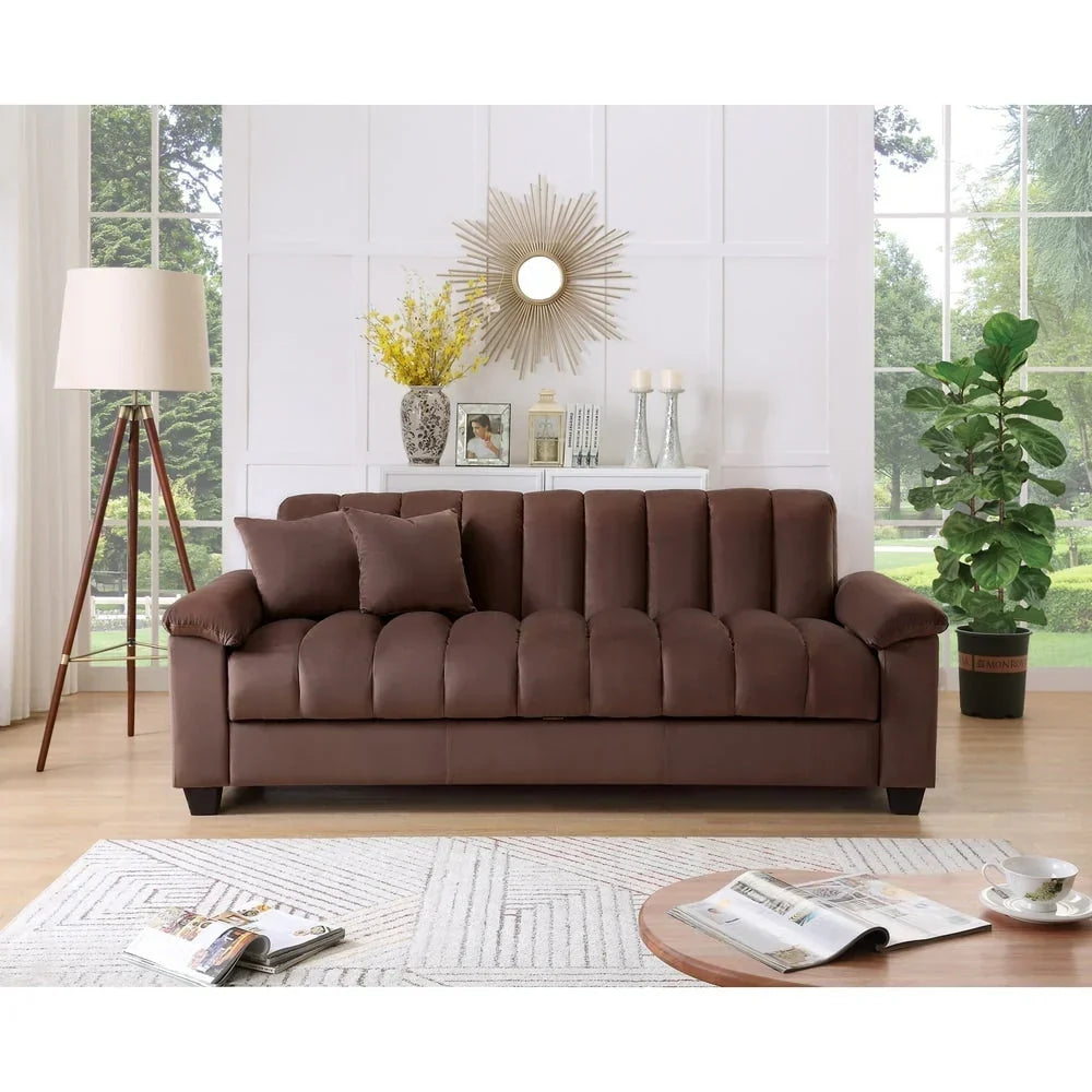 Wandelbares Schlafsofa für das Wohnzimmer mit stoffbezogener Rückenlehne in Rillenoptik