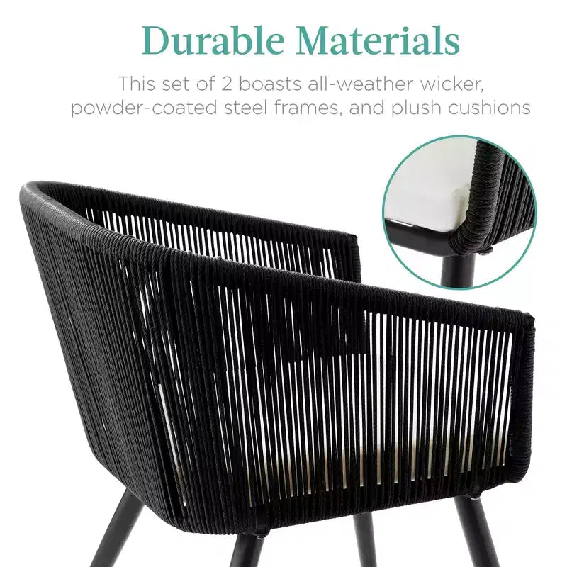 Best Choice Products Set aus 2 Outdoor-Esszimmerstühlen für die Terrasse, Sitzfläche aus geflochtenem Korbgeflecht, Belastbarkeit: 113 kg