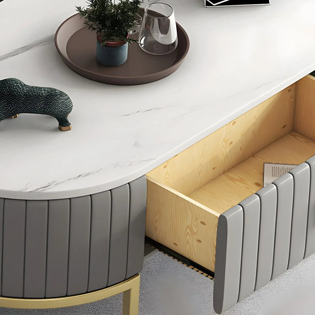79 Glam Grauer Marmor-TV-Schrank mit Stauraum und Beinen
