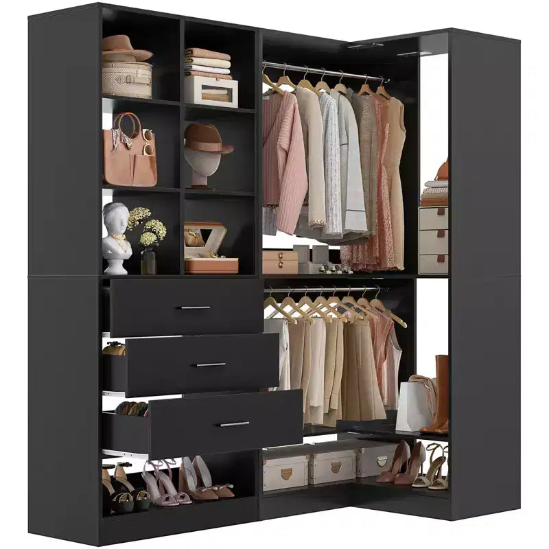 Besiost 2er-Set freistehende Kleiderschranksysteme mit 4 Schubladen, begehbarer Kleiderschrank-Organizer mit Kleiderstange