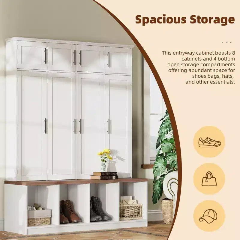 GDFStudio Jessica Farmhouse 4-in-1-Garderobe mit versteckten Haken und Sitzbank mit Stauraum