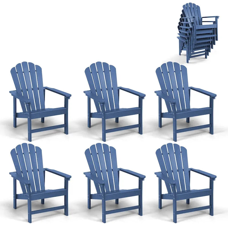 Vrakae 6er-Set stapelbarer Adirondack-Gartenstühle aus HDPE für jedes Wetter