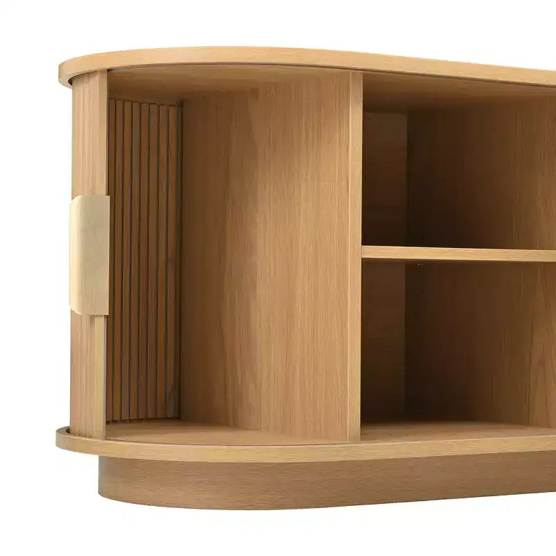 GDFStudio Roy Bauernhaus-TV-Ständer aus Holz mit verschiebbarer Rollladentür und verstellbarem Stauraum
