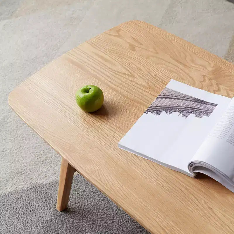 GDFStudio Wright Moderner rechteckiger Couchtisch aus massivem Eichenholz mit Ablagefach