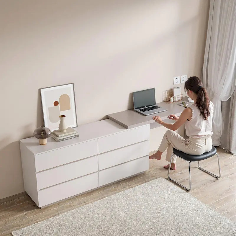 97,63  Modernes, erweiterbares Homeoffice-Schreibtisch-Kommoden-Set mit 6 Schubladen